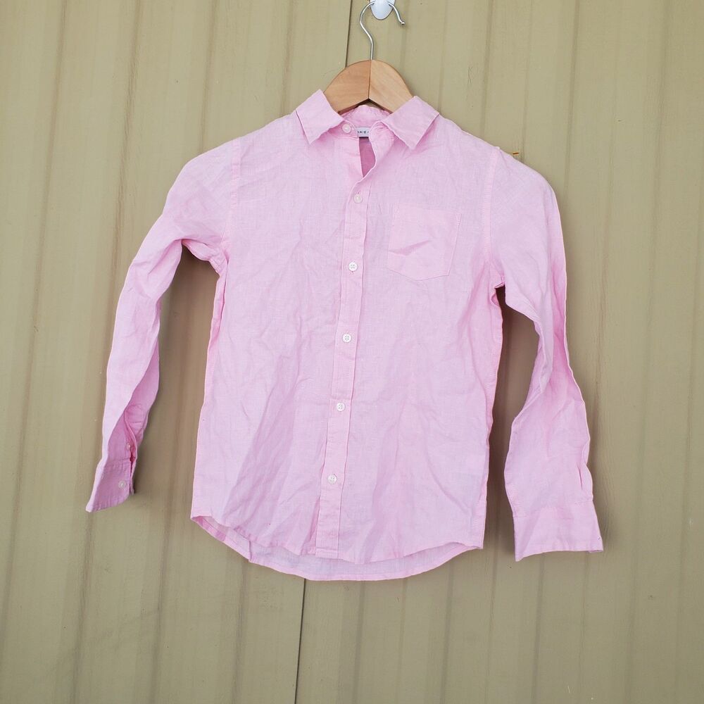 Girls Janie And Jack Pink Long Sleeve Button Down Shirt Size 7 Years Old
